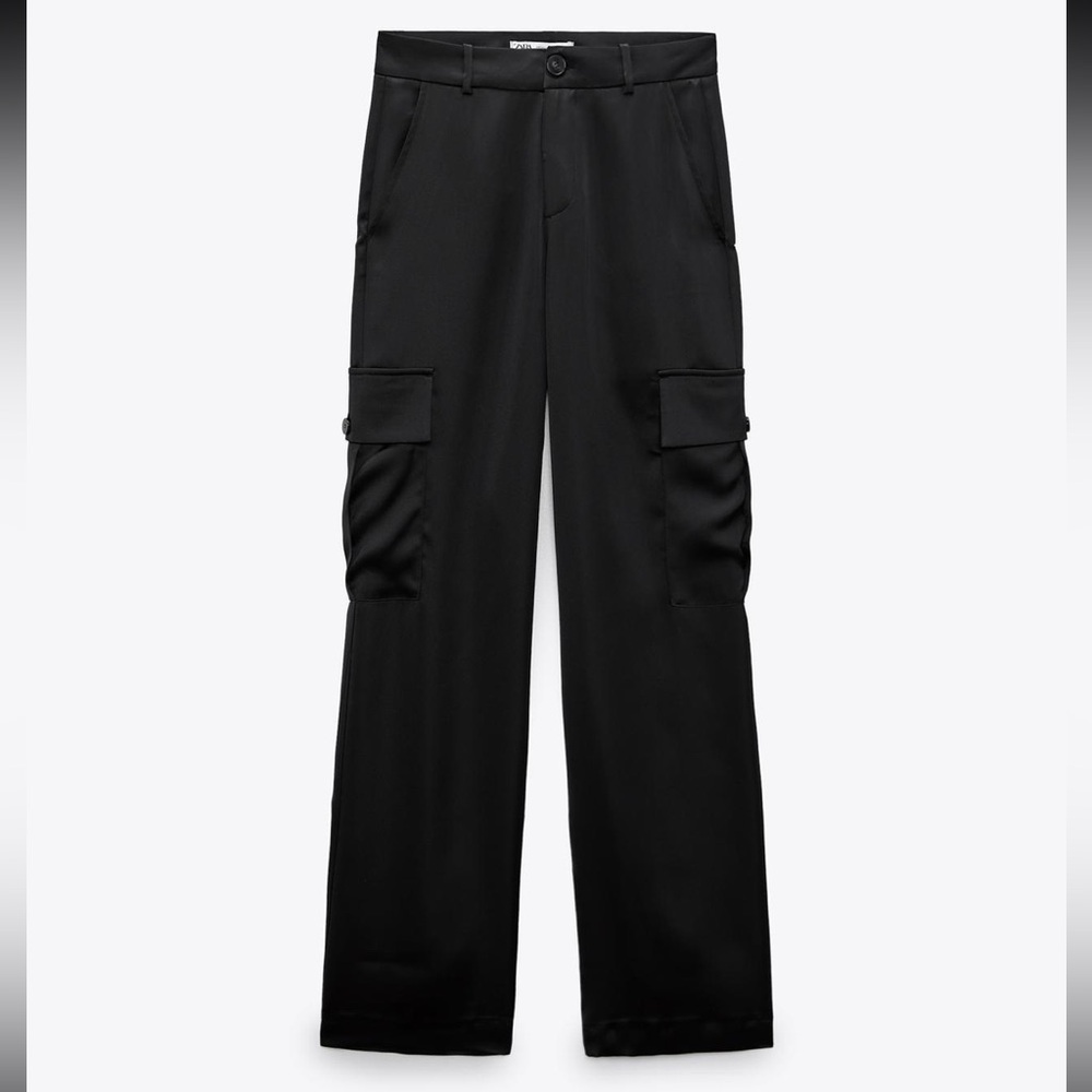 Zara Black Satin Cargo Pants